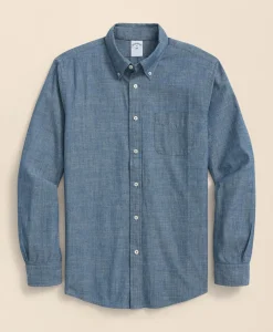 Chambray Cotton Poplin Polo Button Down Collar, Sport Shirt