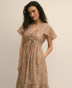 Chiffon Floral Flutter-Sleeve Dress
