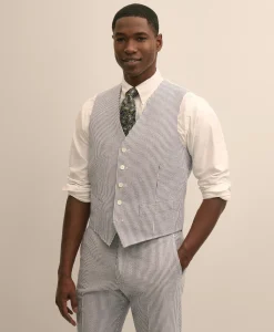 Classic Fit Cotton Blend Seersucker Vest