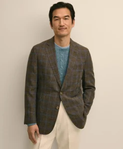 Classic Fit Linen-Cotton-Wool Hopsack Windowpane Sport Coat