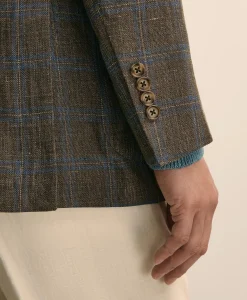 Classic Fit Linen-Cotton-Wool Hopsack Windowpane Sport Coat