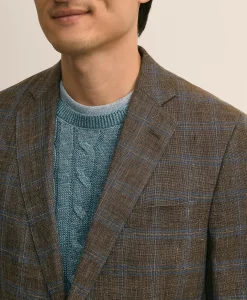 Classic Fit Linen-Cotton-Wool Hopsack Windowpane Sport Coat