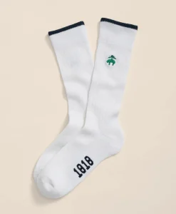 Cotton Blend Contrast Tipped Ribbed Socks with Golden Fleece® Embroidery