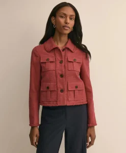 Cotton-Blend Fringe-Trim Textured Jacket