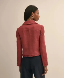 Cotton-Blend Fringe-Trim Textured Jacket