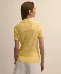 Cotton Blend Pointelle Polo Sweater