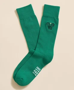 Cotton Blend Ribbed Socks with Embroidered Tennis Racquets