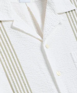 Cotton Blend Seersucker Camp Collar Shirt
