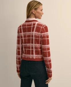 Cotton-Blend Soft Plaid Cardigan