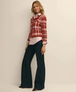 Cotton-Blend Soft Plaid Cardigan