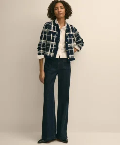 Cotton-Blend Soft Plaid Cardigan