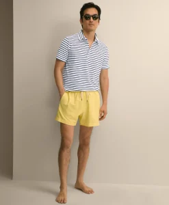 Cotton Blend Terry Cloth Stripe Polo Shirt