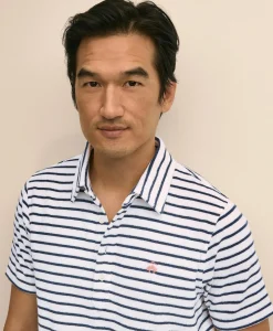 Cotton Blend Terry Cloth Stripe Polo Shirt