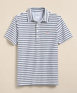 Cotton Blend Terry Cloth Stripe Polo Shirt