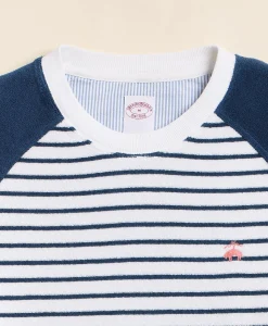 Cotton Blend Terry Cloth Stripe Sweatshirt