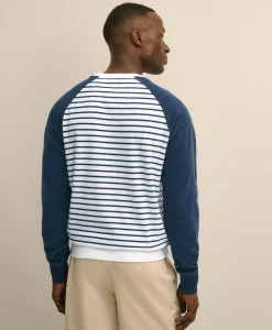 Cotton Blend Terry Cloth Stripe Sweatshirt