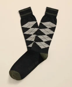 Cotton-Blend Tipped Argyle Socks