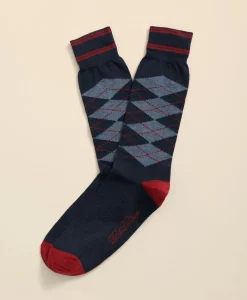 Cotton-Blend Tipped Argyle Socks