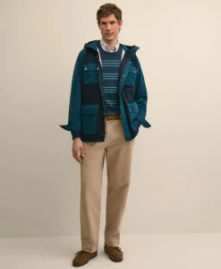 Cotton Blend Water-Repellent Colorblocked Utility Jacket