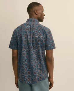 Cotton Block Mosaic Print Button-Down Collar, Short-Sleeve Shirt