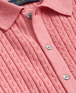 Cotton Cable-Knit Short-Sleeve Polo Sweater