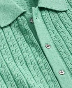 Cotton Cable-Knit Short-Sleeve Polo Sweater