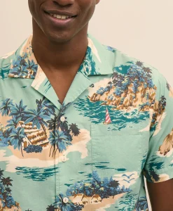 Cotton Camp Collar, Island Motif Short-Sleeve Shirt
