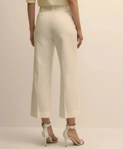 Cotton Dobby Cropped Wide-Leg Pants