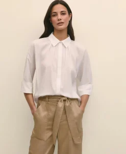 Cotton Dobby Relaxed Dolman-Sleeve Shirt