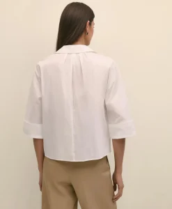 Cotton Dobby Relaxed Dolman-Sleeve Shirt