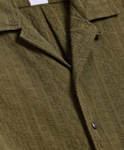 Cotton Embroidered Geo Camp Collar Short-Sleeve Shirt