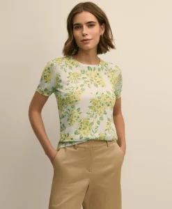 Cotton Floral Short-Sleeve Shell Sweater