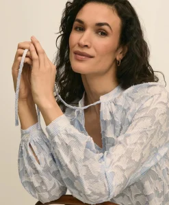 Cotton Jacquard Peasant Blouse