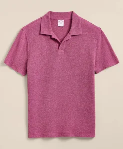 Cotton-Linen Pique Johnny Collar Shirt