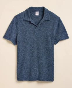 Cotton-Linen Pique Johnny Collar Shirt