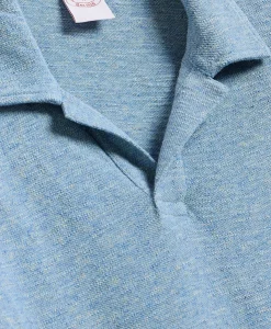 Cotton-Linen Pique Johnny Collar Shirt