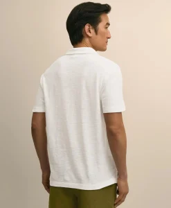 Cotton-Linen Pique Johnny Collar Shirt