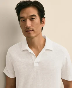 Cotton-Linen Pique Johnny Collar Shirt