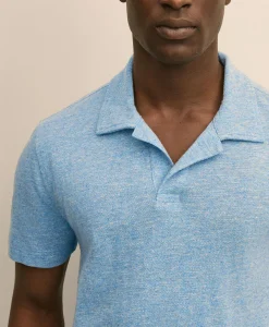 Cotton-Linen Pique Johnny Collar Shirt