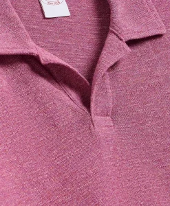 Cotton-Linen Pique Johnny Collar Shirt