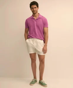 Cotton-Linen Pique Johnny Collar Shirt