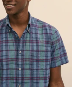 Cotton Madras Polo Button-Down Collar, Short-Sleeve Shirt