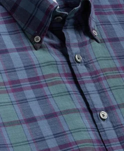 Cotton Madras Polo Button-Down Collar, Short-Sleeve Shirt