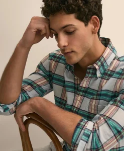 Cotton Madras Polo Button-Down Collar Shirt