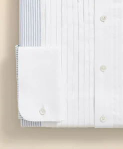 Cotton Oxford Polo Button-Down Collar, 10-Pleat Contrast-Stripe Tuxedo Shirt