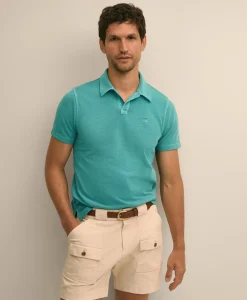 Cotton Pique Garment-Dyed Johnny Collar Polo Shirt