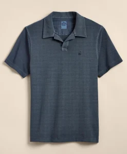 Cotton Pique Garment-Dyed Johnny Collar Polo Shirt