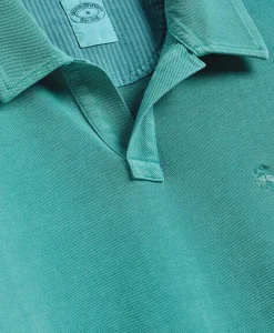 Cotton Pique Garment-Dyed Johnny Collar Polo Shirt