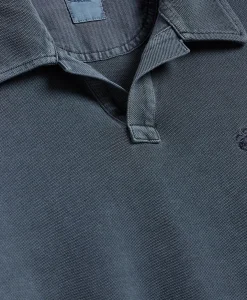 Cotton Pique Garment-Dyed Johnny Collar Polo Shirt