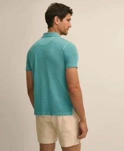 Cotton Pique Garment-Dyed Johnny Collar Polo Shirt